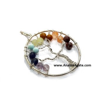 Chakra Tree of Life Metal Pendant - Handcrafted Spiritual Jewelry