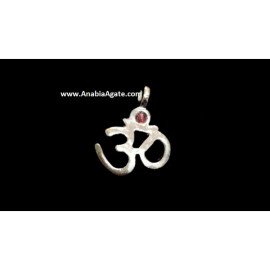 OM Metal Pendant with Garnet - Handcrafted Spiritual Jewelry