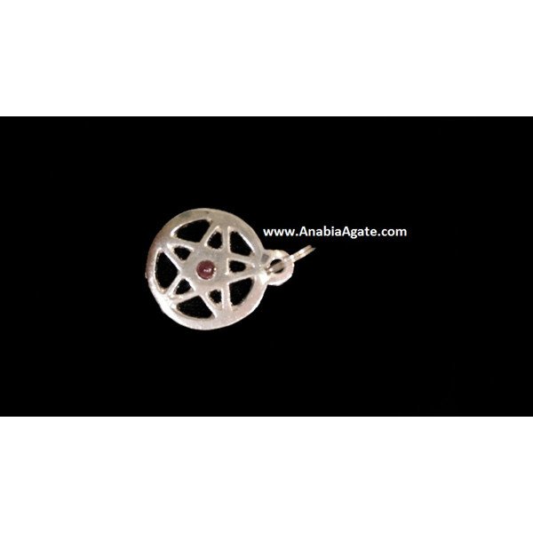 Pentacle Star Metal Pendant with Garnet - Unique Jewelry Piece
