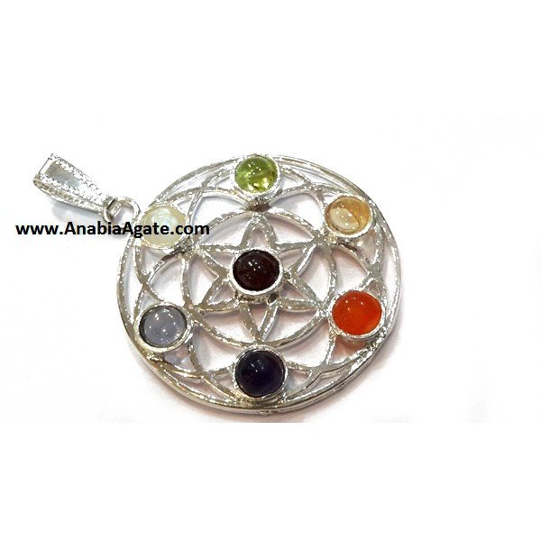 Flower of Life Chakra Metal Pendant - Sacred Geometry Jewelry