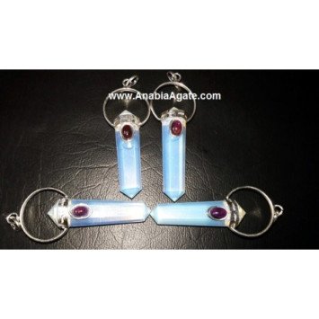 Opalite Double Point Pencil Pendants with Garnet