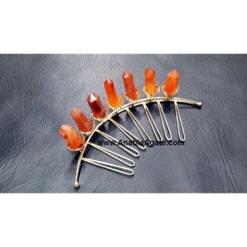 Red Carnelian Pencil Points Tiara - Handcrafted Gemstone Hair Accessory