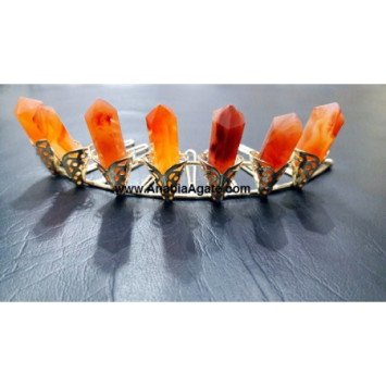 Red Carnelian Pencil Points Tiara - Handcrafted Gemstone Hair Accessory