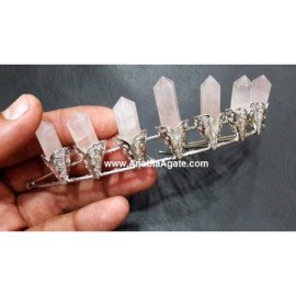 Rose Quartz Pencil Points Silver Tiara | Elegant Crystal Headpiece