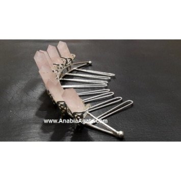Rose Quartz Pencil Points Silver Tiara | Elegant Crystal Headpiece