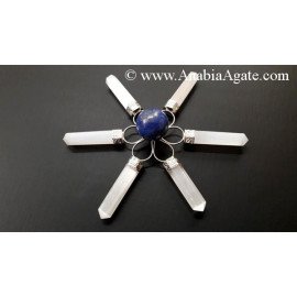 White Selenite Pencil Energy Generator with Lapis Lazuli Small Sphere