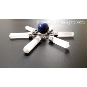White Selenite Pencil Energy Generator with Lapis Lazuli Small Sphere