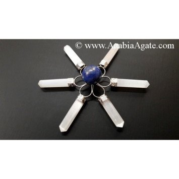 White Selenite Pencil Energy Generator with Lapis Lazuli Small Sphere