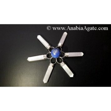 White Selenite Pencil Energy Generator with Lapis Lazuli Small Sphere