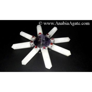 White Agate Pencil Energy Generator with Amethyst Conical Pyramid