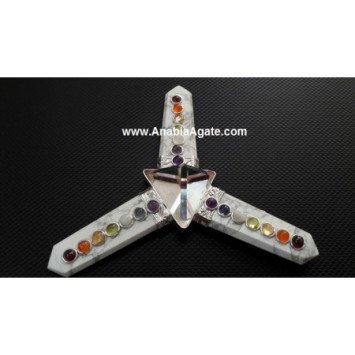 Howlite Flat Stick Chakra Energy Generator with Crystal Quartz Tetrahedron