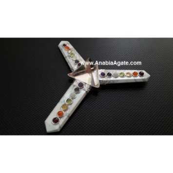 Howlite Flat Stick Chakra Energy Generator with Crystal Quartz Tetrahedron