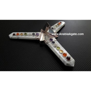 Howlite Flat Stick Chakra Energy Generator with Crystal Quartz Tetrahedron