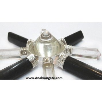 Crystal Quartz & Black Tourmaline 4x4 Pencil Energy Generator with Conical Crystal Pyramid