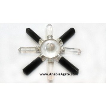 Crystal Quartz & Black Tourmaline 4x4 Pencil Energy Generator with Conical Crystal Pyramid