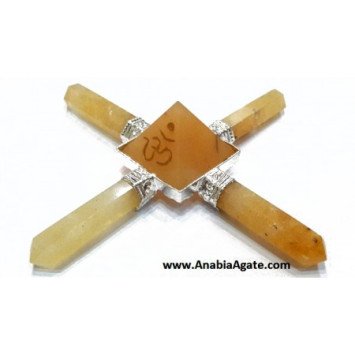 Yellow Aventurine "OM" Engraved Pyramid with Four Pencils Energy Generator