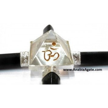 Black Tourmaline Pencil Energy Generator with Engraved Om Crystal Pyramid