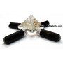 Black Tourmaline Pencil Energy Generator with Engraved Om Crystal Pyramid