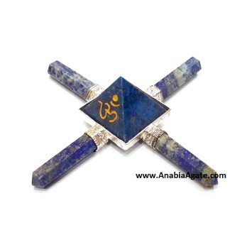 Lapis Lazuli Pencil Energy Generator with Engraved Om Pyramid