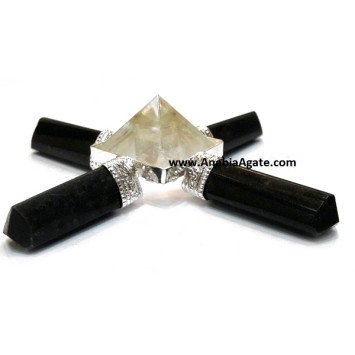 Black Tourmaline Pencil Energy Generator with Crystal Pyramid