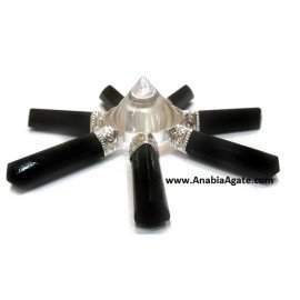 Black Tourmaline Pencil Energy Generator with Crystal Quartz Cone | Energy Healing Tools