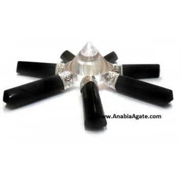 Black Tourmaline Pencil Energy Generator with Crystal Quartz Cone | Energy Healing Tools