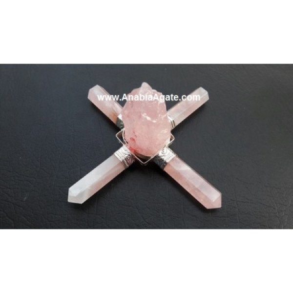 Rose Quartz Pencil Energy Generator with Raw Rose Quartz Center