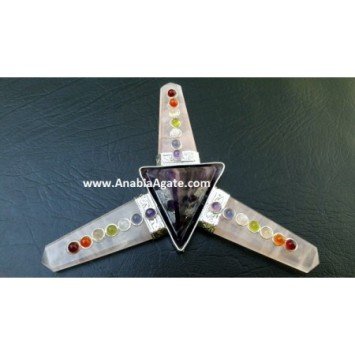 Rose Quartz Flat Stick Chakra Energy Generator with Amethyst Tetrahedron