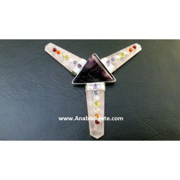 Rose Quartz Flat Stick Chakra Energy Generator with Amethyst Tetrahedron