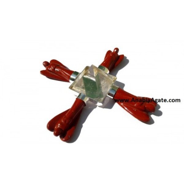 Red Jasper Angels Energy Generator with Crystal Quartz Pyramid in Center