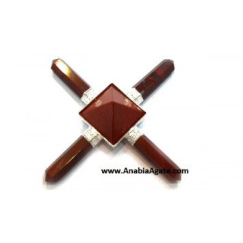 Red Jasper Pencil Energy Generator with Pyramid in Center - Natural Crystal Healing