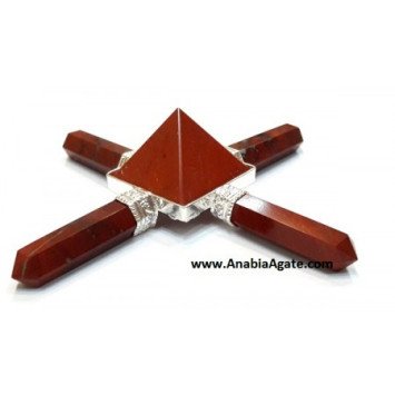 Red Jasper Pencil Energy Generator with Pyramid in Center - Natural Crystal Healing