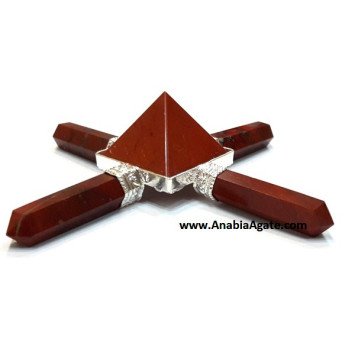 Red Jasper Pencil Energy Generator with Pyramid in Center - Natural Crystal Healing