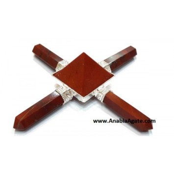 Red Jasper Pencil Energy Generator with Pyramid in Center - Natural Crystal Healing