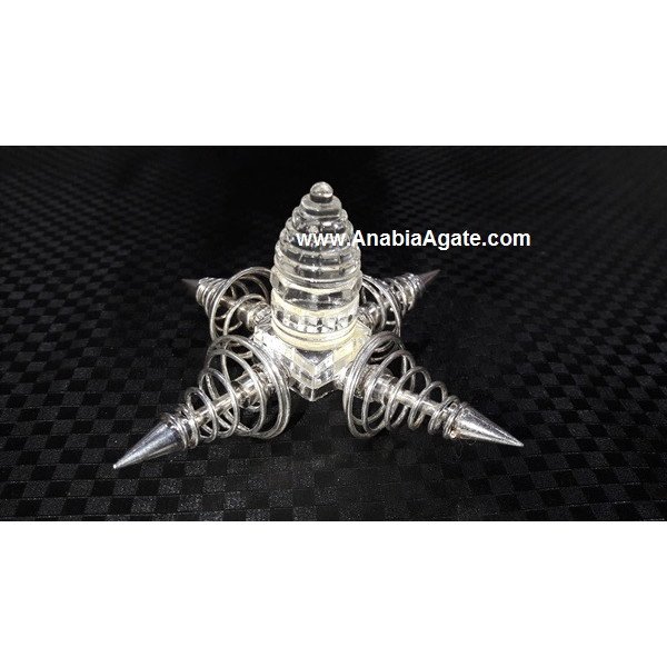 Crystal Quartz Shree Yantra Energy Generator with Silver Vortex | Harmonize Your Space