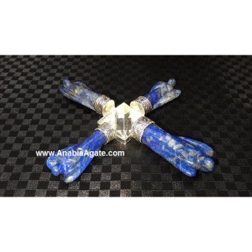 Lapis Lazuli Angel Energy Generator with Crystal Pyramid in Center - Enhance Your Space's Energy