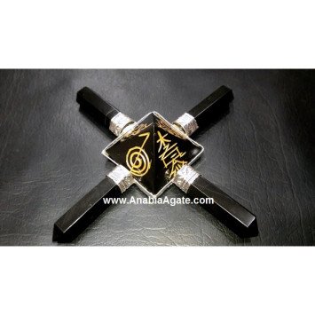 Black Tourmaline Pencil Energy Generator with Engraved Reiki Pyramid