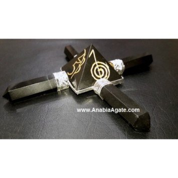 Black Tourmaline Pencil Energy Generator with Engraved Reiki Pyramid