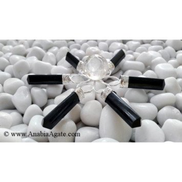 Black Tourmaline Pencil Energy Generator with Crystal Quartz Ball - Cleanse and Energize Your Space