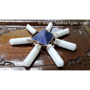 White Agate Pencil Energy Generator with Lapis Lazuli Pyramid