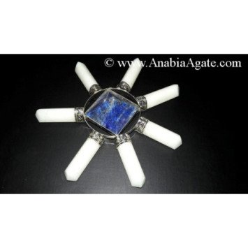 White Agate Pencil Energy Generator with Lapis Lazuli Pyramid