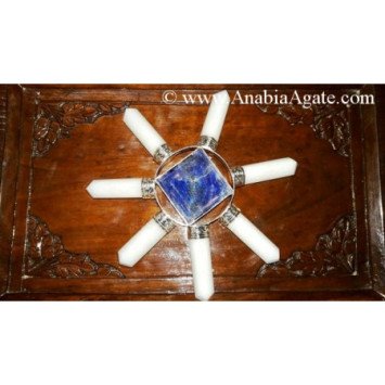 White Agate Pencil Energy Generator with Lapis Lazuli Pyramid