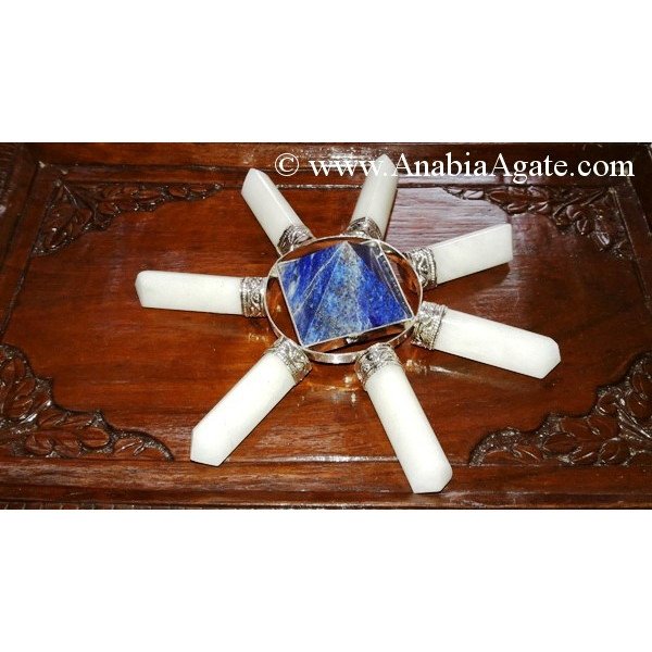 White Agate Pencil Energy Generator with Lapis Lazuli Pyramid