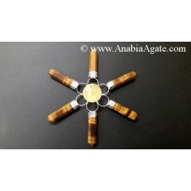 Tiger Eye Pencil Energy Generator with Crystal Quartz Sphere in Center