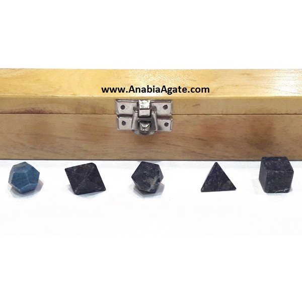 Lapis Lazuli 5 Pcs Sacred Geometry Set With Wooden Box | Gemstone Energy Healing
