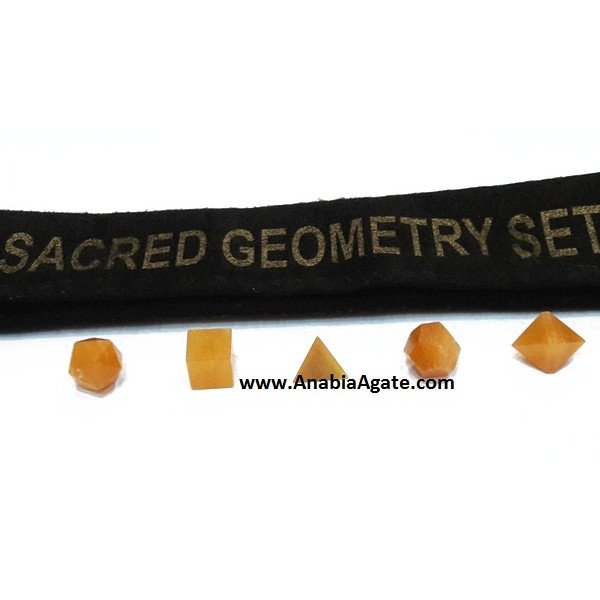 Yellow Aventurine 5 Pcs Sacred Geometry Set with Velvet Purse