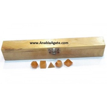 Yellow Aventurine 5 Pcs Sacred Geometry Set with Wooden Box