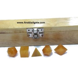 Yellow Aventurine 5 Pcs Sacred Geometry Set with Wooden Box