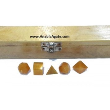Yellow Aventurine 5 Pcs Sacred Geometry Set with Wooden Box