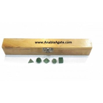 Green Aventurine 5pcs Sacred Geometry Set with Wooden Box